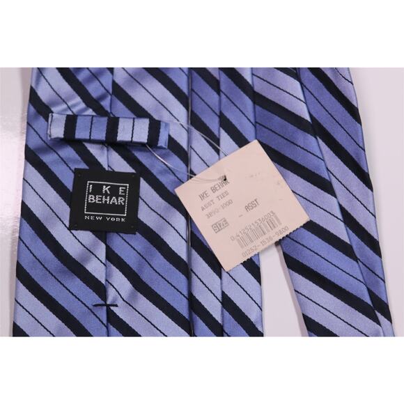 Ike Behar Blue Striped Repp Silk Necktie Tie - Picture 5 of 6